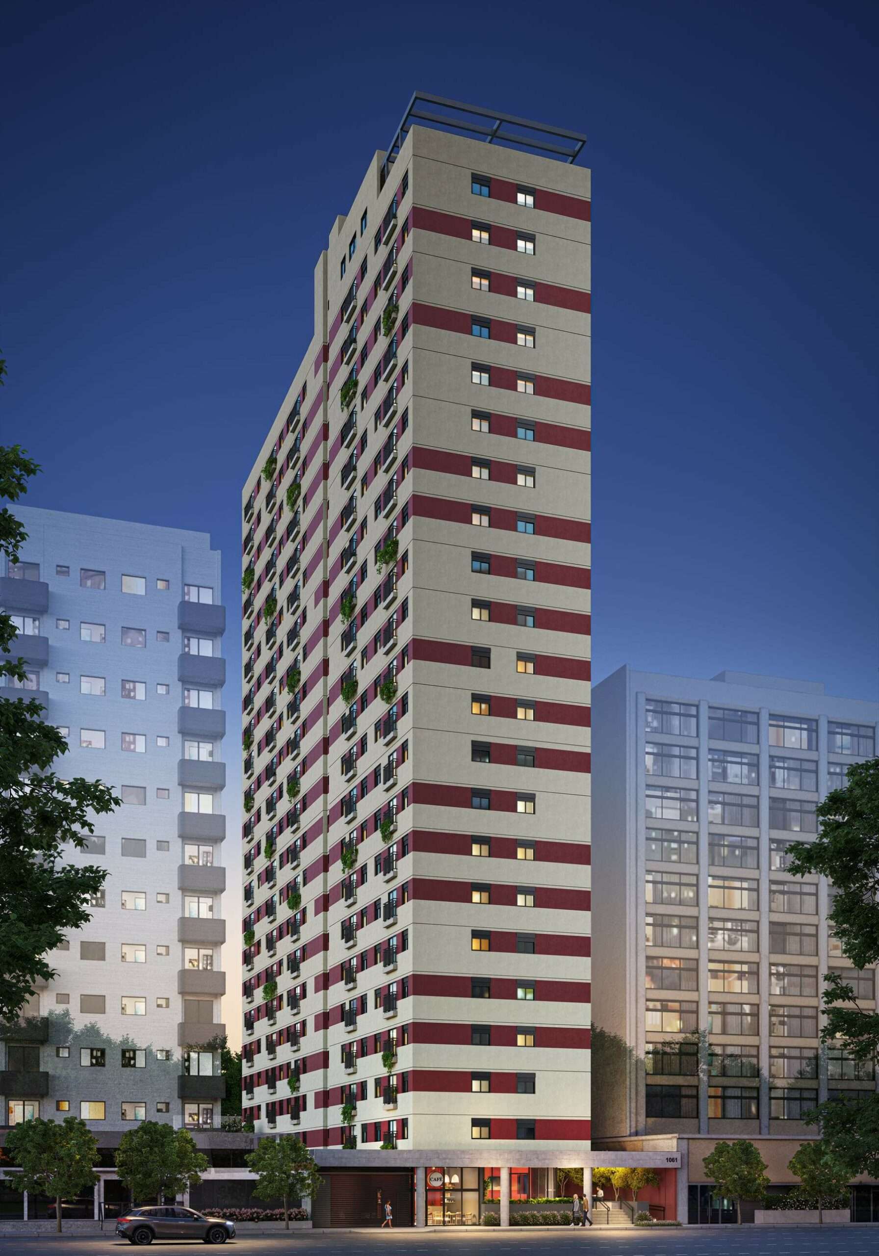 Fachada do Bem Viver Paulista, torre residencial na Bela Vista em São Paulo